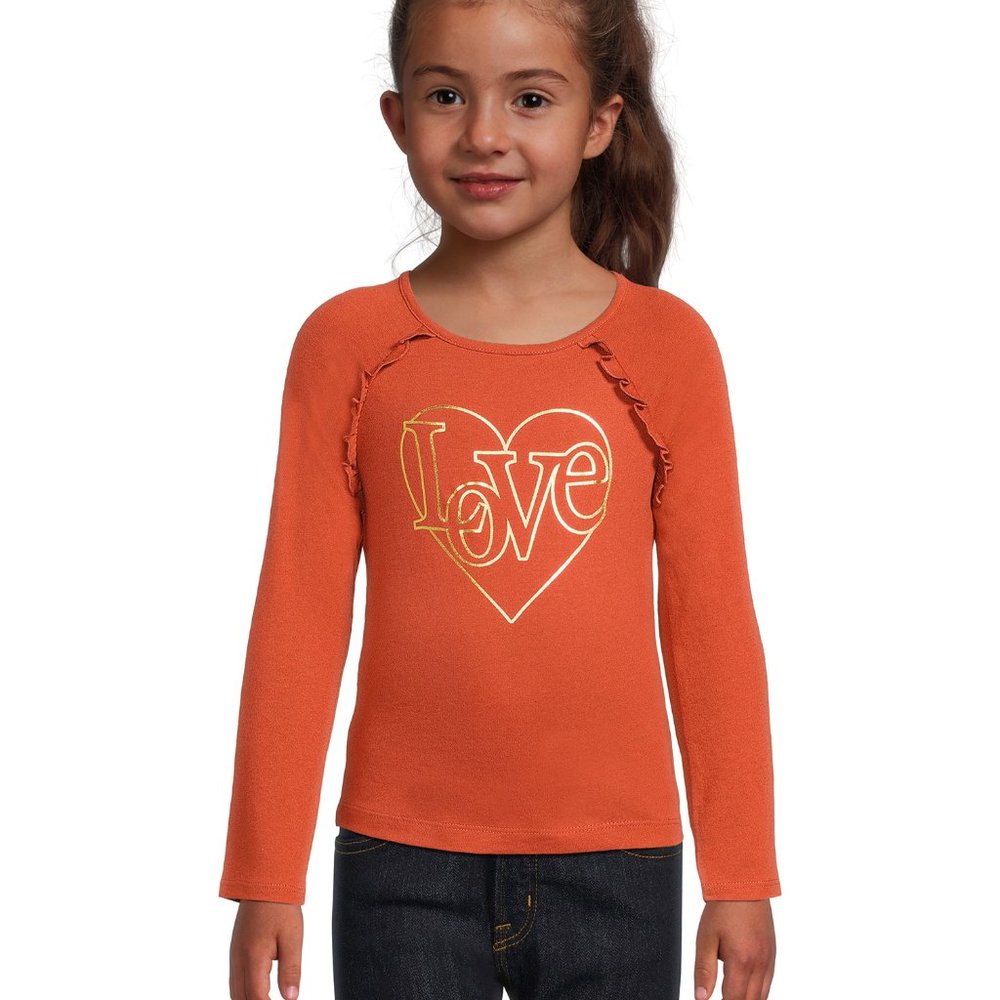 365 Kids from Garanimals Girls Foil Graphic Ruffle Tee with Long Sleeves